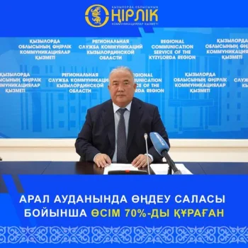 АРАЛ АУДАНЫНДА ӨҢДЕУ САЛАСЫ БОЙЫНША ӨСІМ 70% - ДЫ ҚҰРАҒАН
